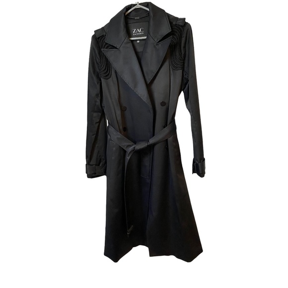 Zac Posen black trench coat, stunning detail on shoulders and the back, size L - Picture 1 of 12